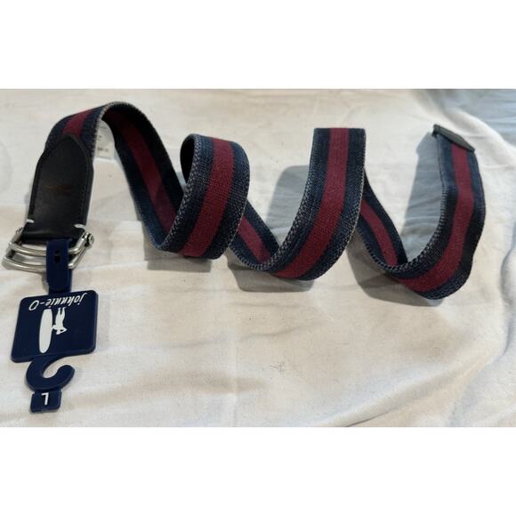 Johnnie-O Canvas Belt Washed Red Navy Striped Size Large 48.5” Length NEW - Picture 1 of 6